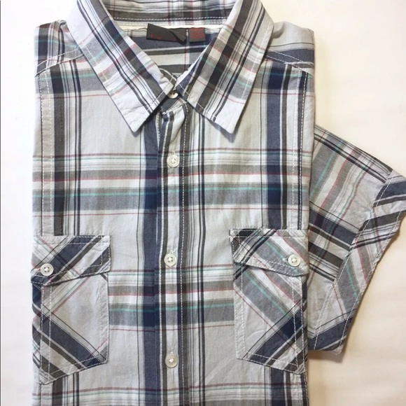 Esprit Men’s Short Sleeve Button Down Shirt Blue Grey Plaid L - Picture 9 of 11